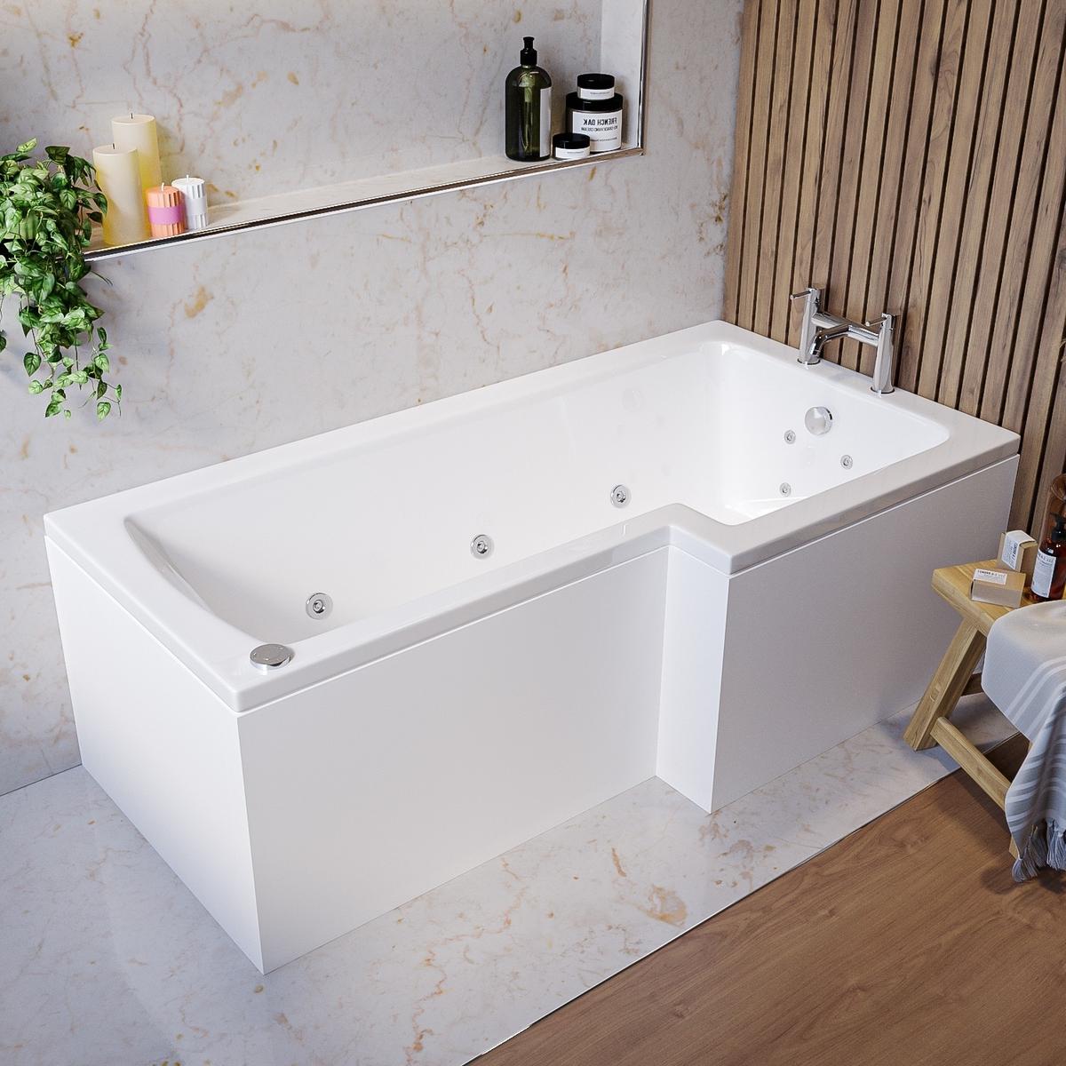 L Shape Whirlpool Spa Shower Bath, Right Hand 1700 x 850mm - Lomax