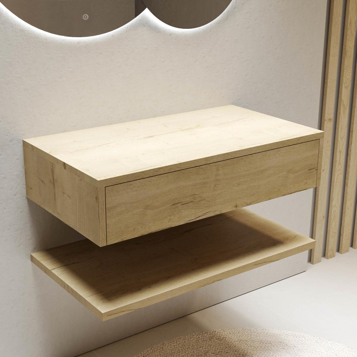 ONLY OPENED - 800mm Wood Effect Wall Hung Countertop Vanity Shelves - Lugo