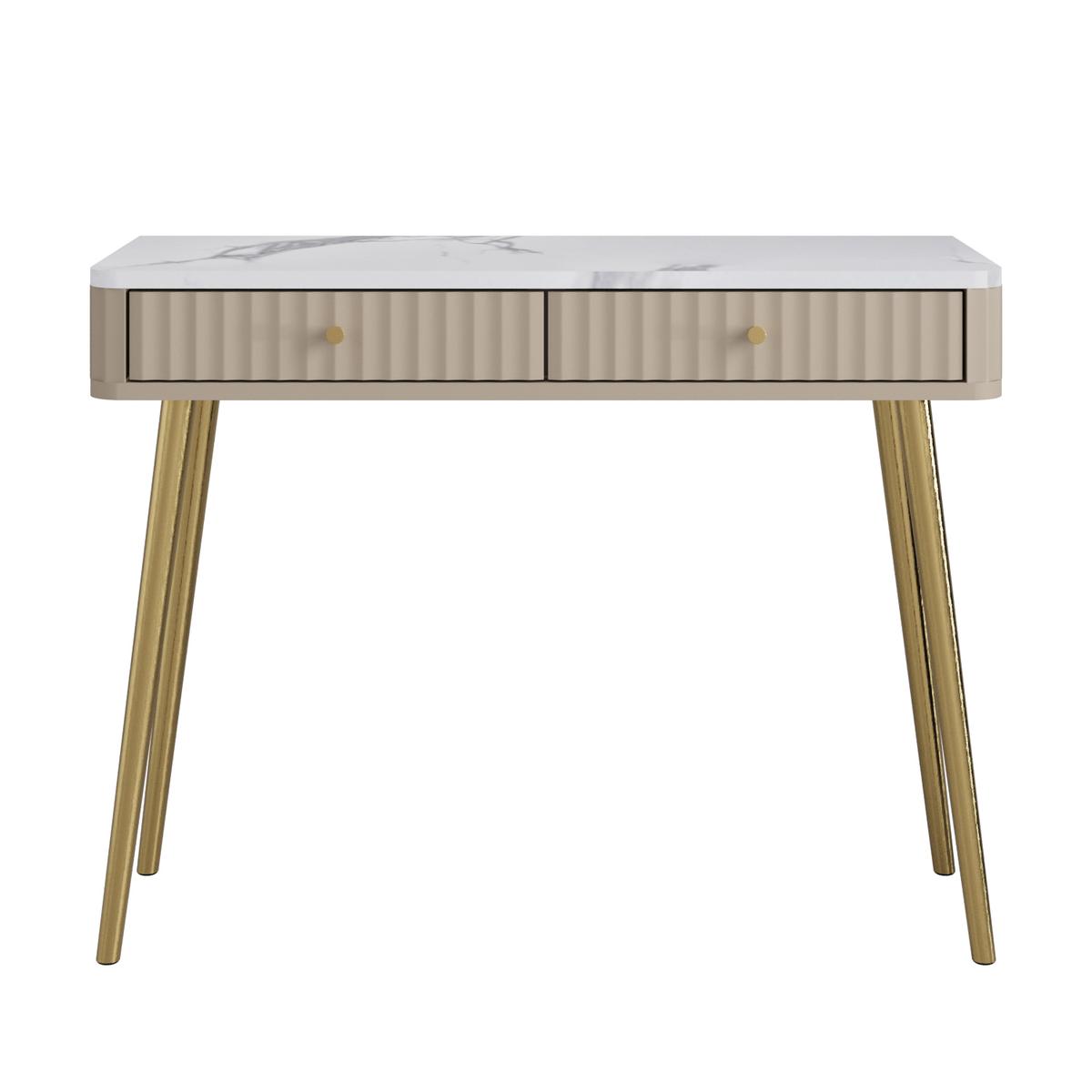 Taupe Marble Effect Top Fluted Dressing Table with Drawers - Lucia