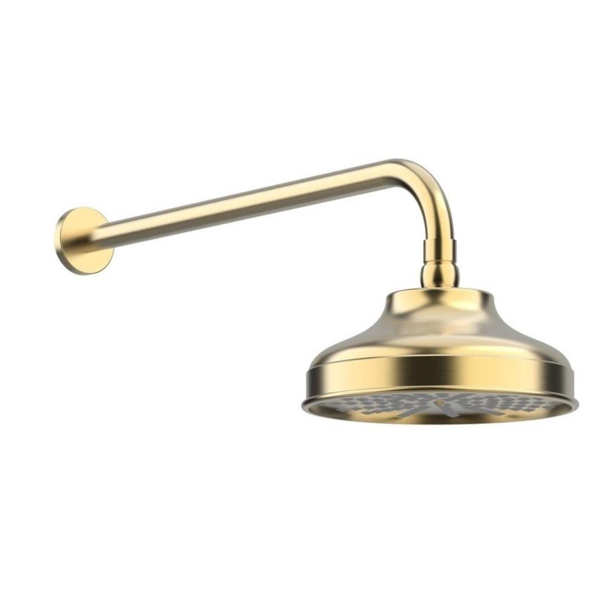 Brushed Brass Traditional 200mm Shower Head & Wall Arm - Lyla
