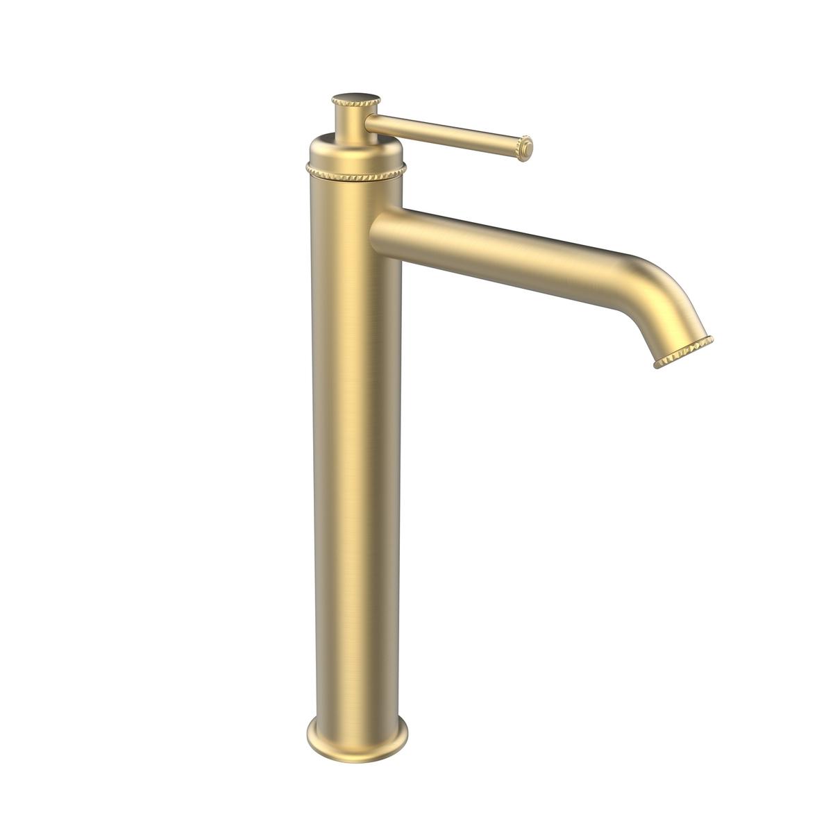 Brushed Brass Traditional Tall Basin Mixer Tap - Lyla
