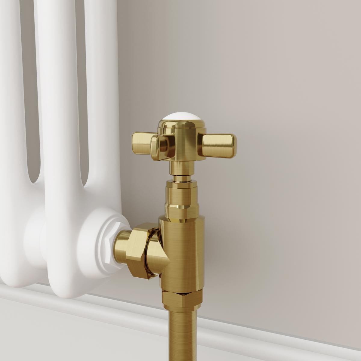 Maesta Brushed Brass Traditional Manual Angled Radiator Valves (pair)