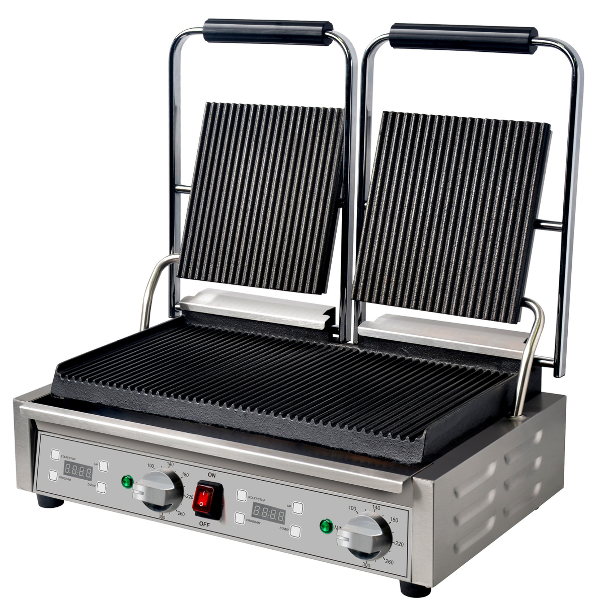 Mercury Double Countertop Ribbed Contact Grill with Digital Timer