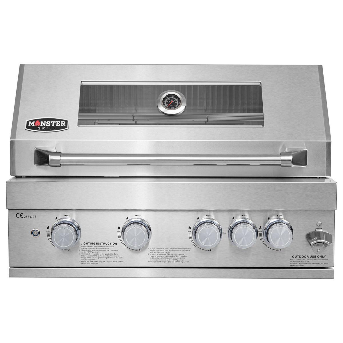 Monster Grill 4 Burner Built-In Gas BBQ - Stainless Steel