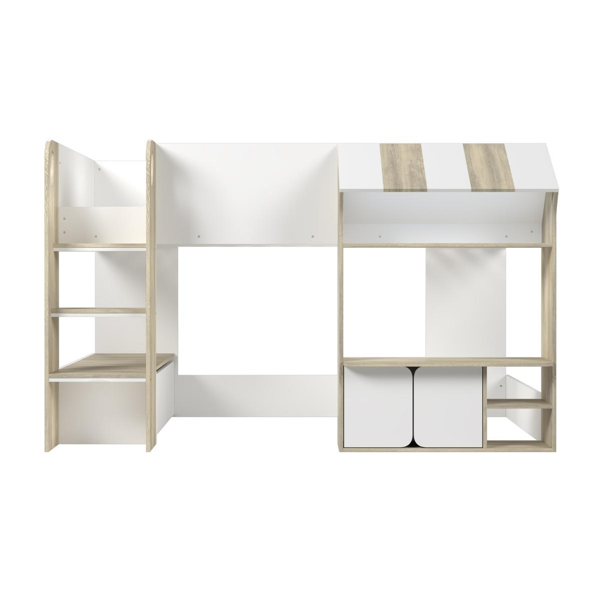 White and Oak Mid Sleeper Cabin bed with Storage - Marcel