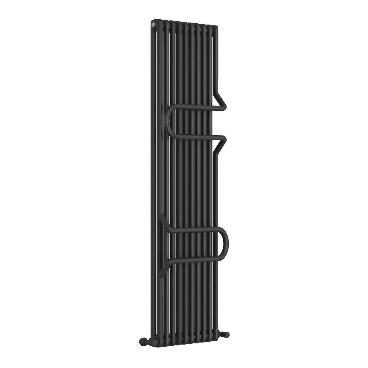 Vertical Black Column Radiator with Towel Bars 1800 x 460mm - Nevis