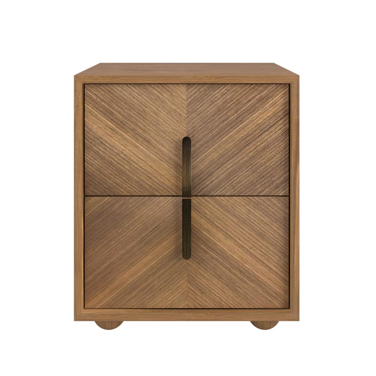 Walnut Mid-Century 2-Drawer Bedside Table with Parquet Finish - Nikita