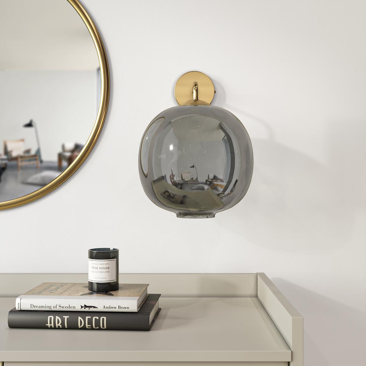 GRADE A1 - Box Opened Avellino Dark Grey Dimpled Smoked Glass Wall Light