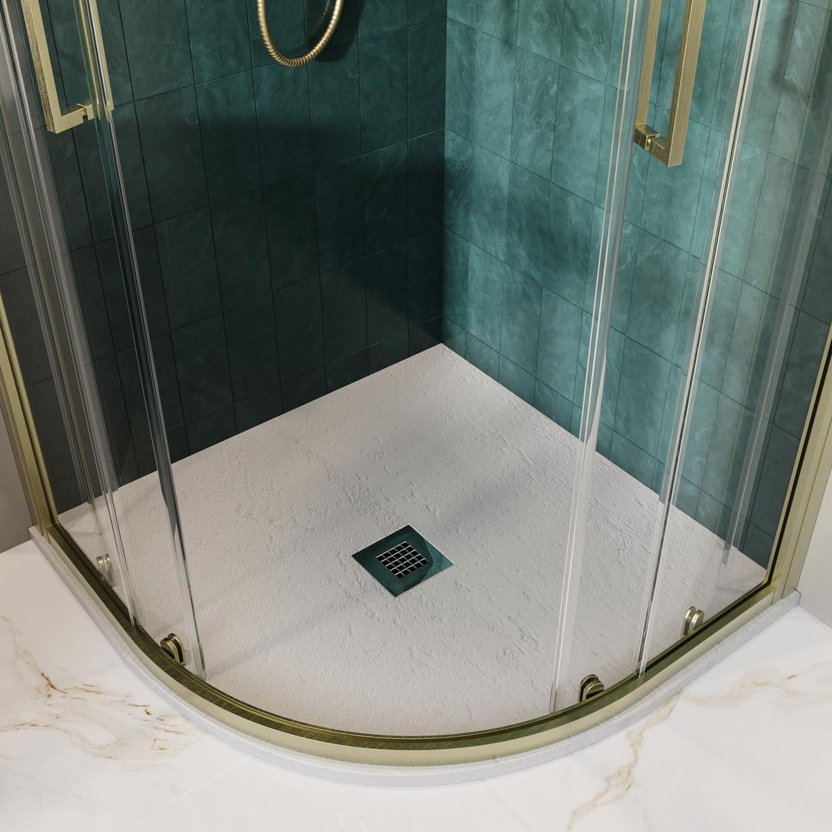 900x900mm Slate Effect Quadrant Anti-Slip 27mm Slimline White Stone Resin Shower Tray – Sileti