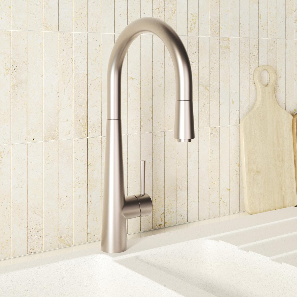 Chrome Single Lever Pull Out Monobloc Kitchen Mixer Tap - Enza Olney