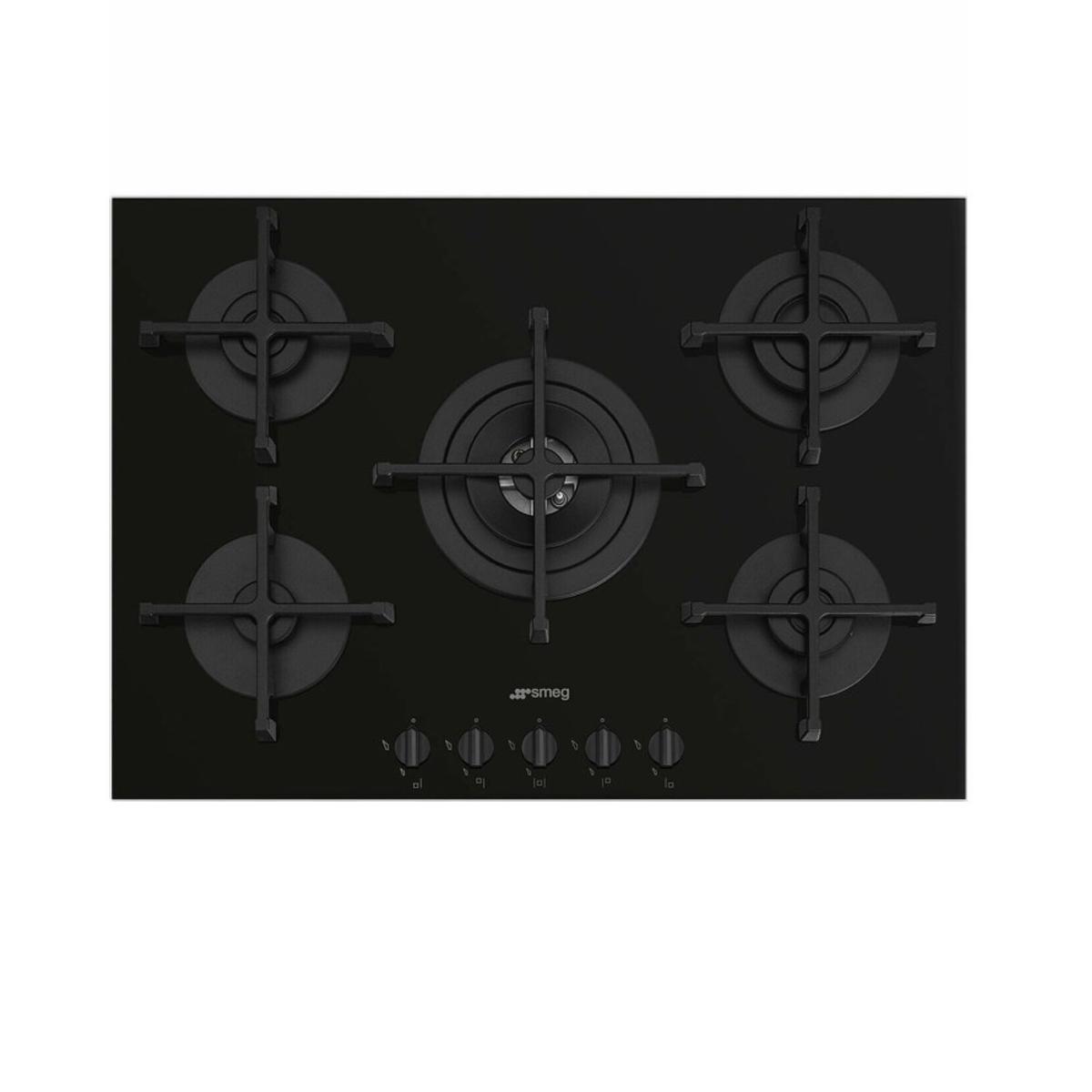Smeg Cucina 72cm Gas on Glass 5 Burner Gas Hob - Black