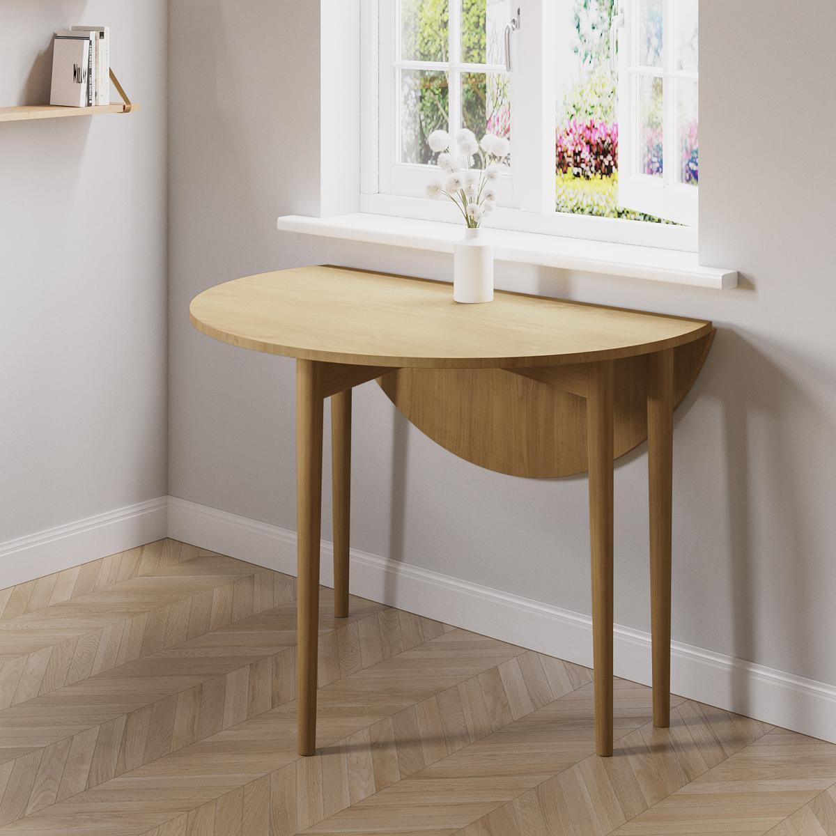 ONLY OPENED - Round Oak Folding Drop Leaf Dining Table - Seats 4 - Rudy