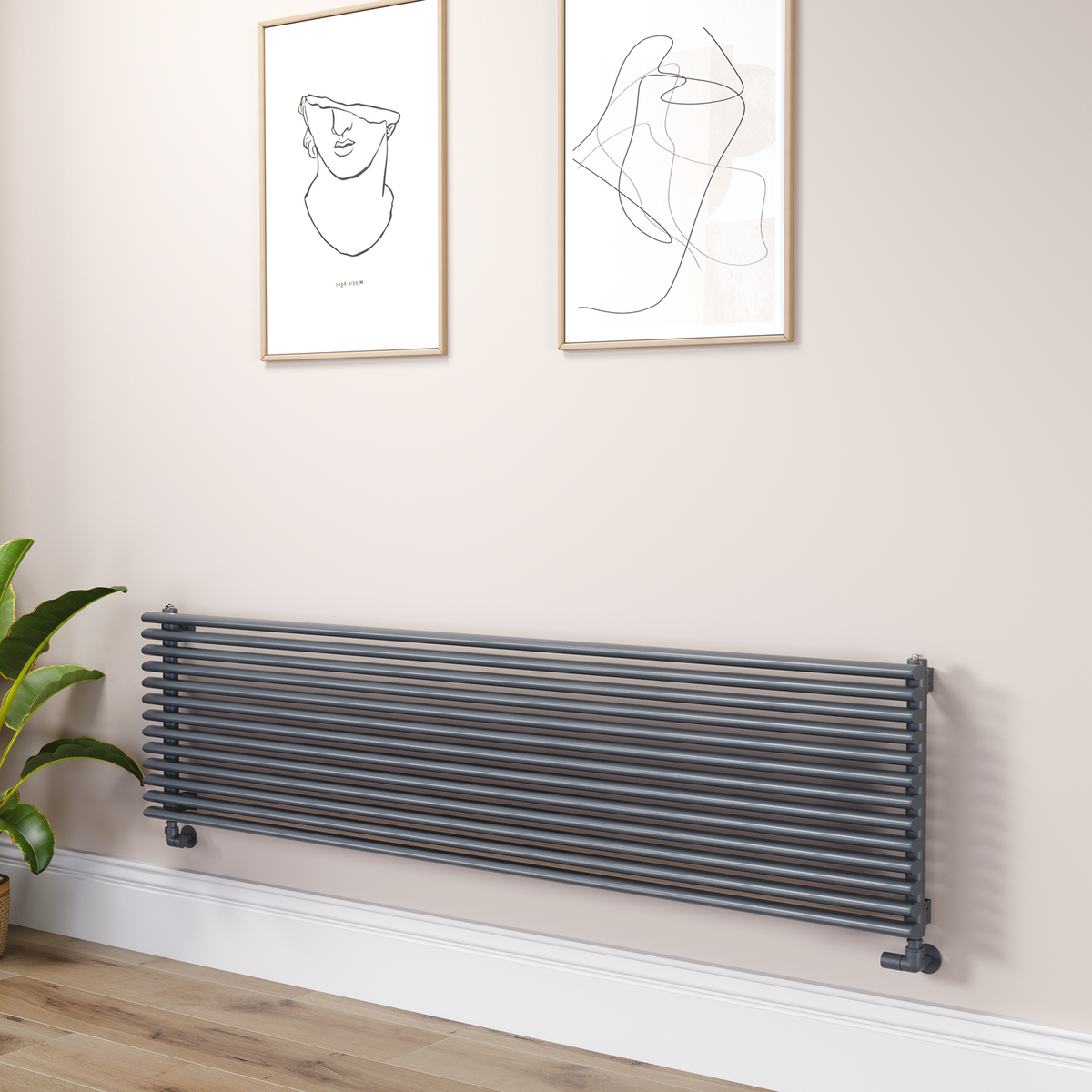 Ventura Linea Anthracite Oval Unique Designer Radiator 455x1800mm Single Panel 4594 BTU - Horizontal Bars
