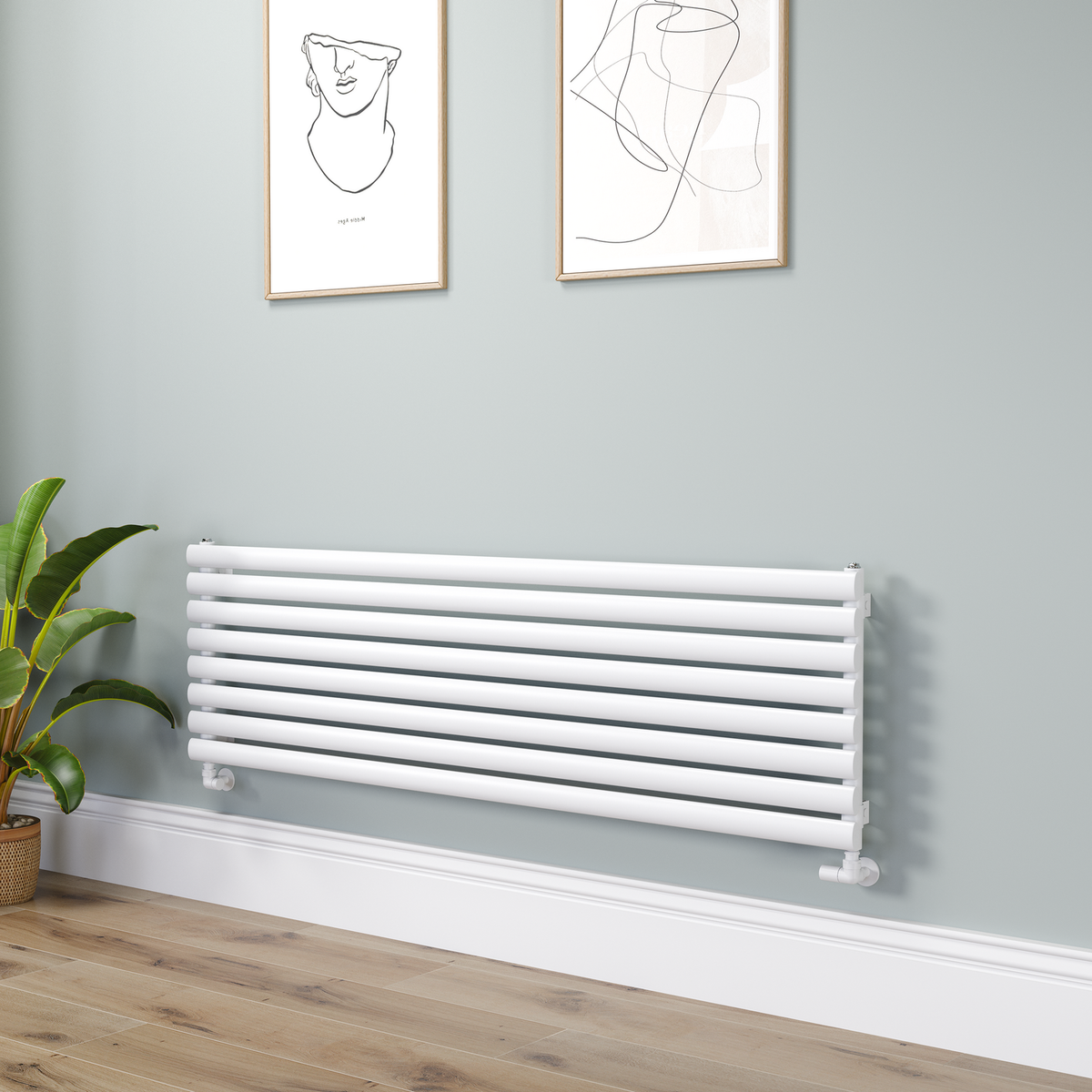 Sorrento Linea White Oval Designer Radiator 472x1600mm Single Panel 3024 BTU - Horizontal Bars