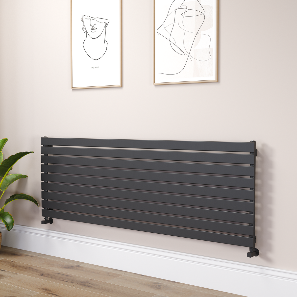 Riace Linea Midnight Black Flat Designer Radiator 630x1800mm Single Panel 4266 BTU - Horizontal Bars