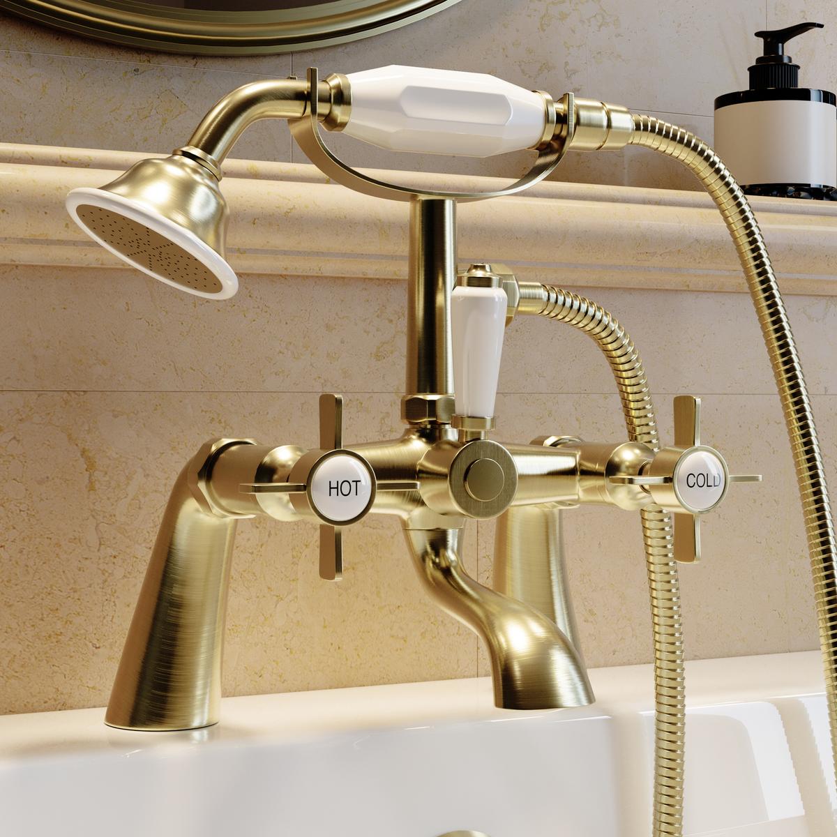 Brushed Brass Traditional Bath Shower Mixer - Ripley