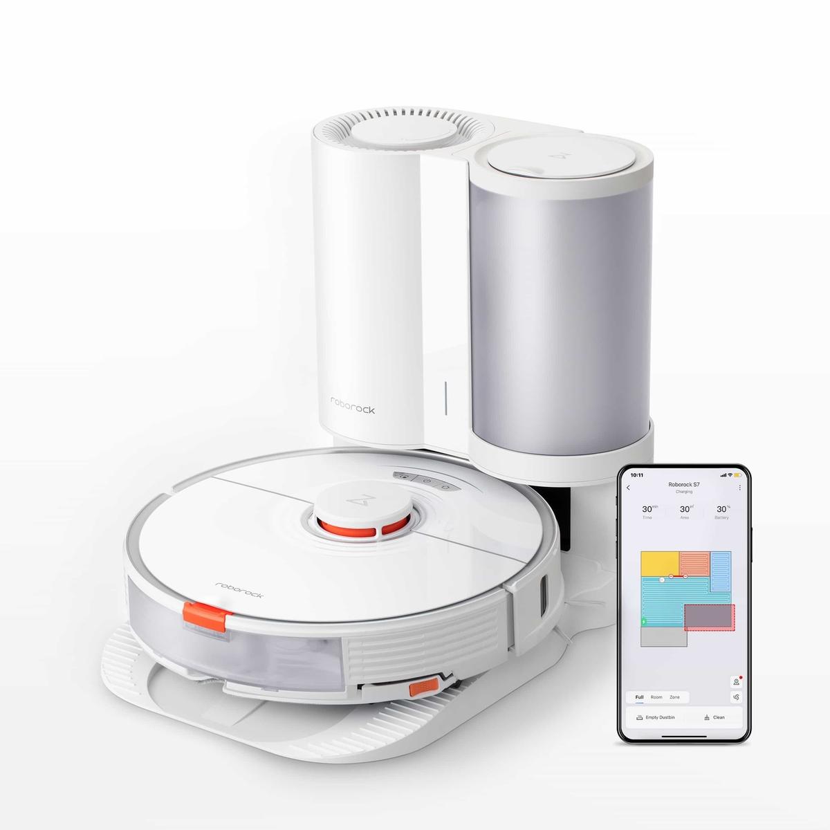 Refurbished Roborock S7+ Robot Vacuum Cleaner with Self-Emptying Station - White