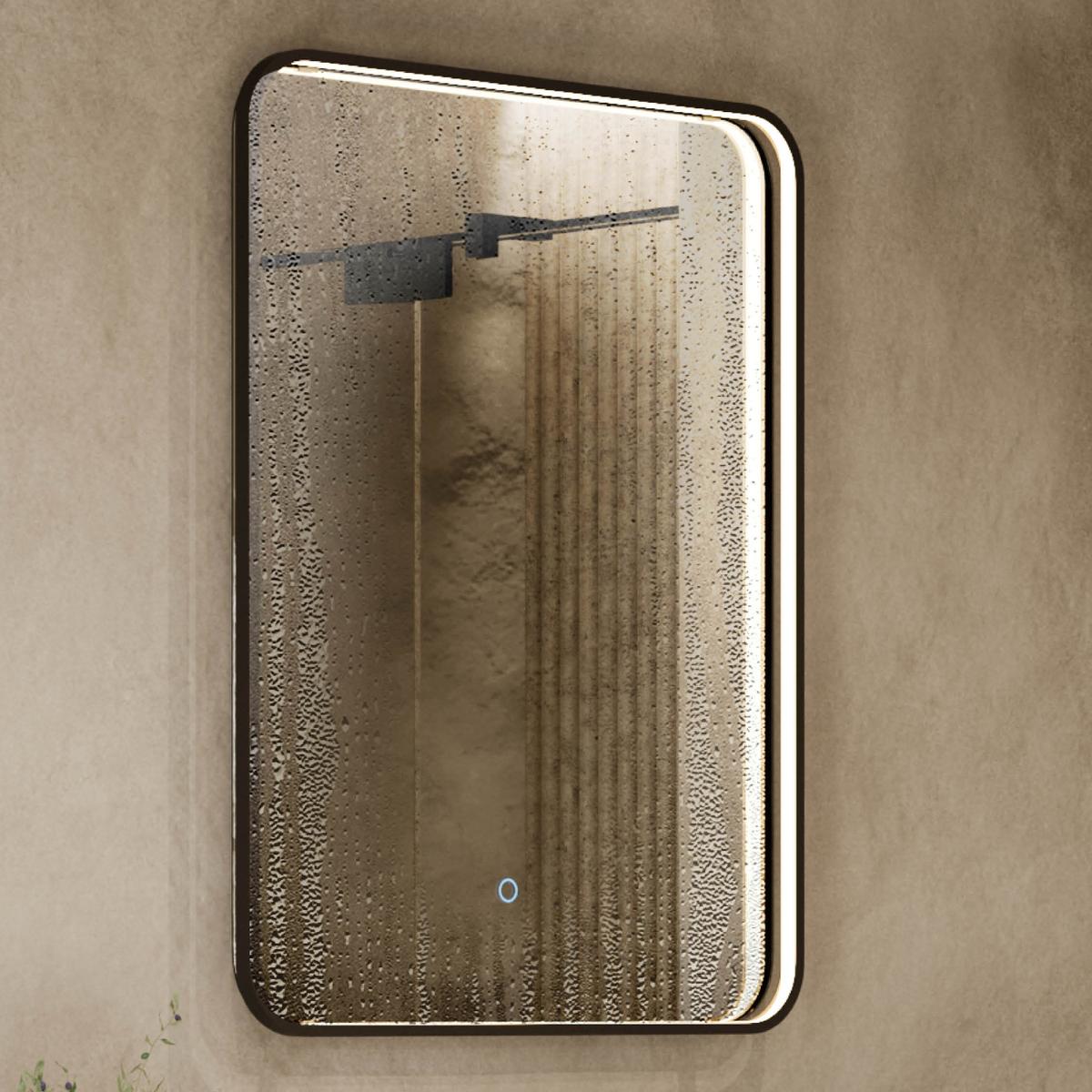 Sensio Aspect Rectangular Black Heated Bathroom Mirror with Lights 700 x 500mm