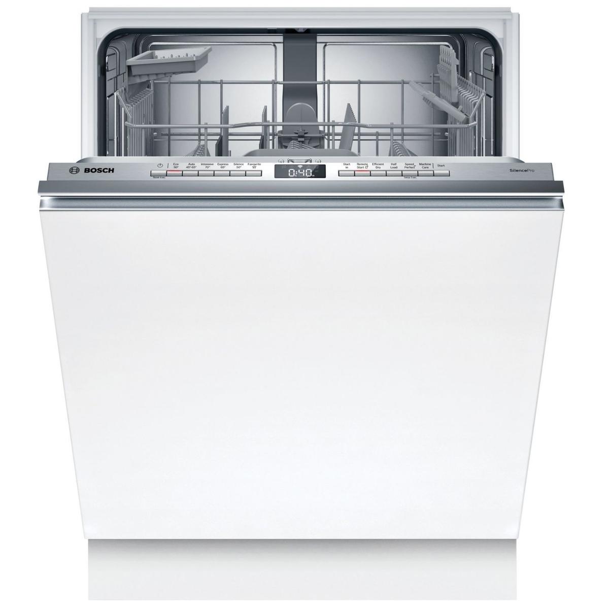 Refurbished Bosch Series 4 Integrated Dishwasher - Smart Wi-Fi, C-Rated, Silver control panel