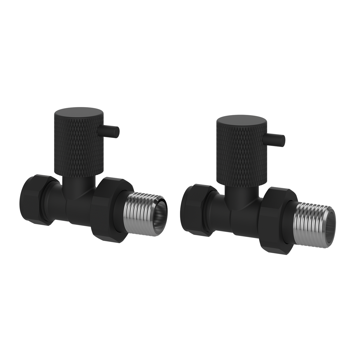 Black Knurled Round Straight Radiator Valves