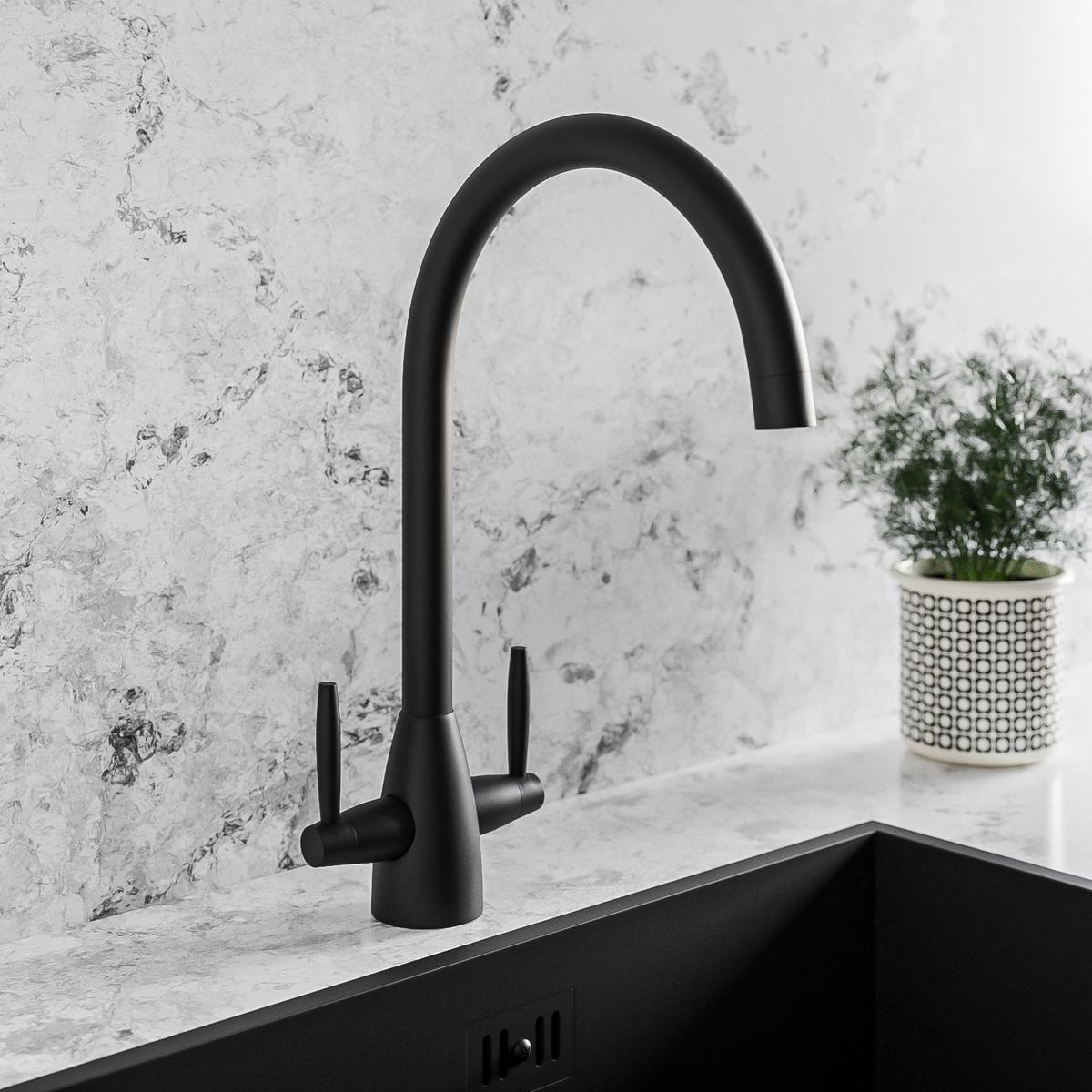Matt Black Dual Lever Monobloc Kitchen Mixer Tap – Enza Tamara