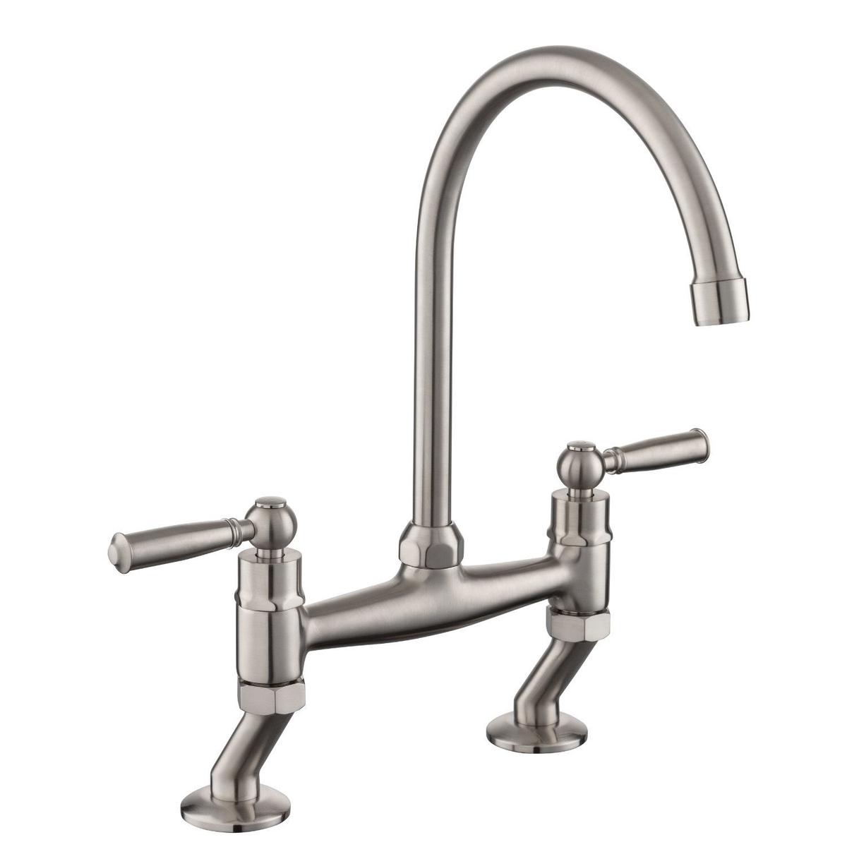 Rangemaster AquaClassic Double Lever Kitchen Mixer Tap - Brushed Stainless