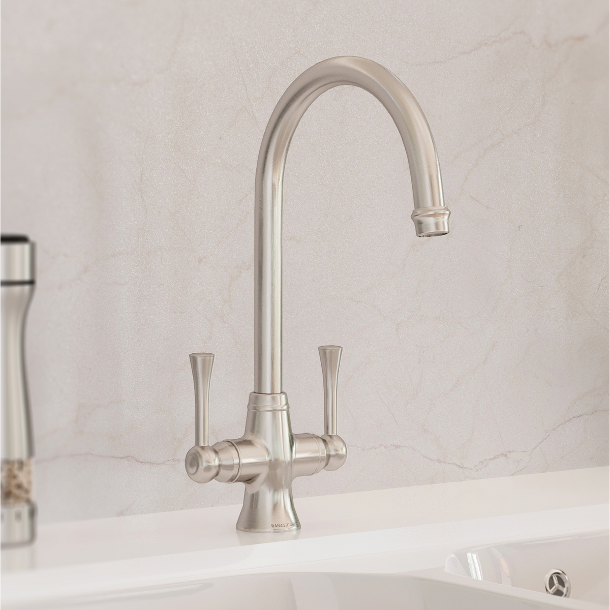 Rangemaster Estuary Dual Lever Monobloc Kitchen Mixer Tap - Brushed Nickel