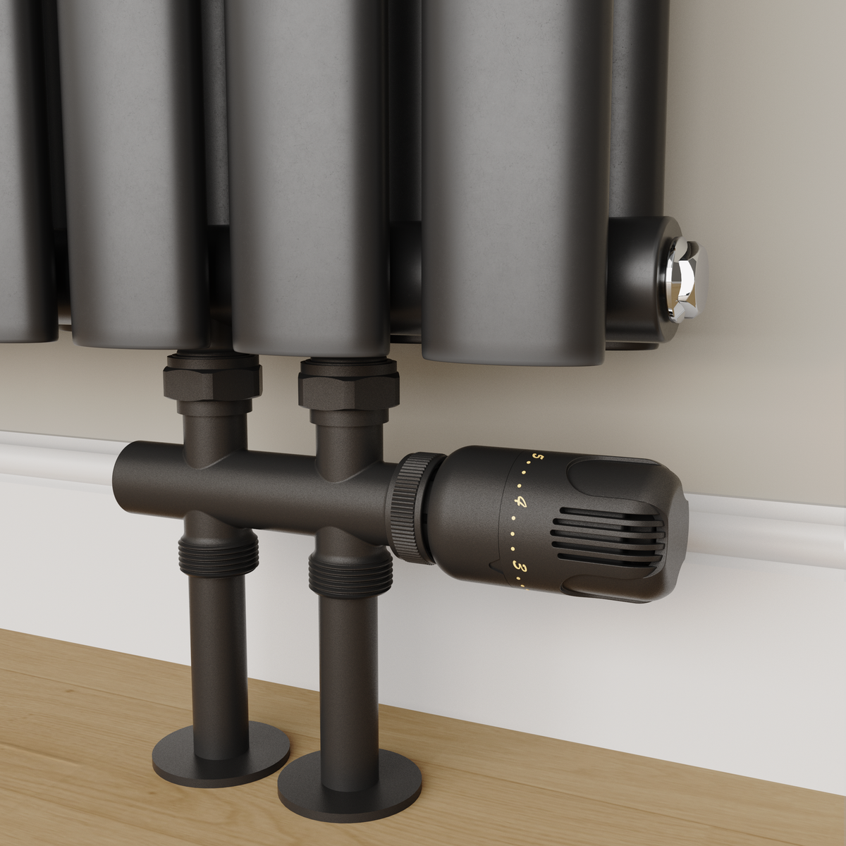 Elego Matte Black Modern TRV H Block Thermostatic Radiator Valves