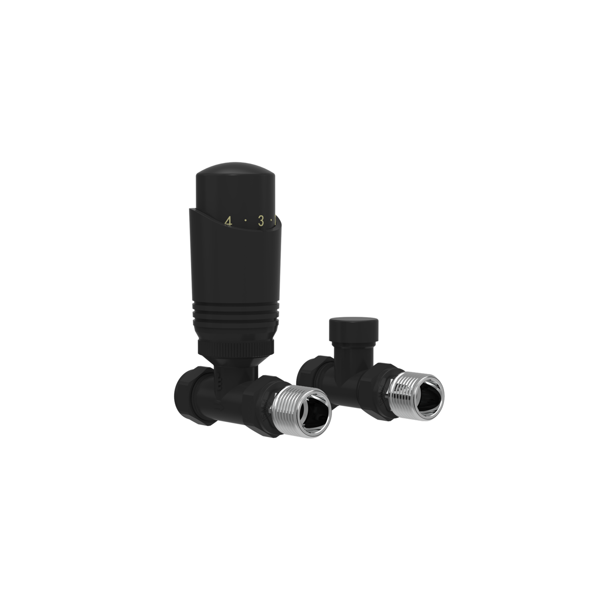 Refurbished Elego Matte Black Modern TRV Straight Thermostatic Radiator Valves With Lockshield