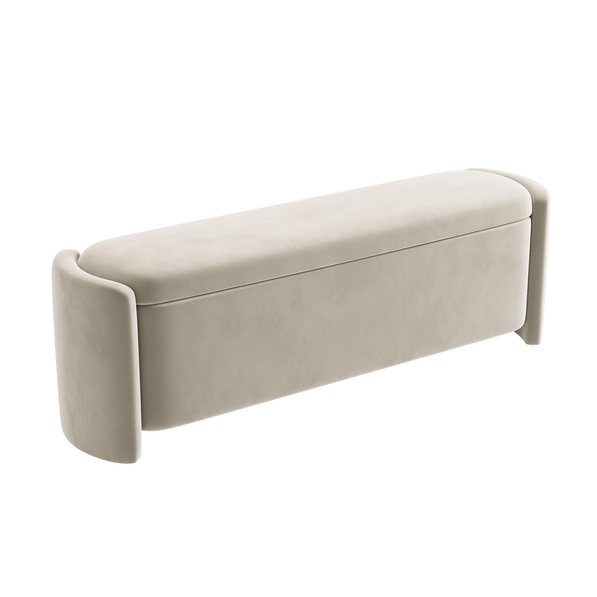 Beige Velvet Ottoman Storage Blanket Box - Taryn