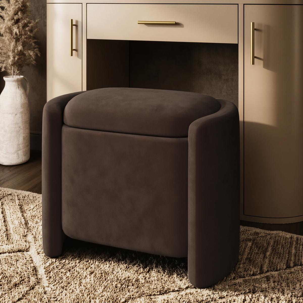 Brown Velvet Wrap Around Ottoman Stool - Taryn
