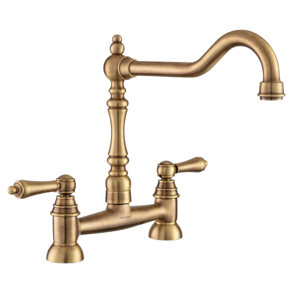 Rangemaster Waverley Double Lever Kitchen Mixer Tap  - Antique Brass
