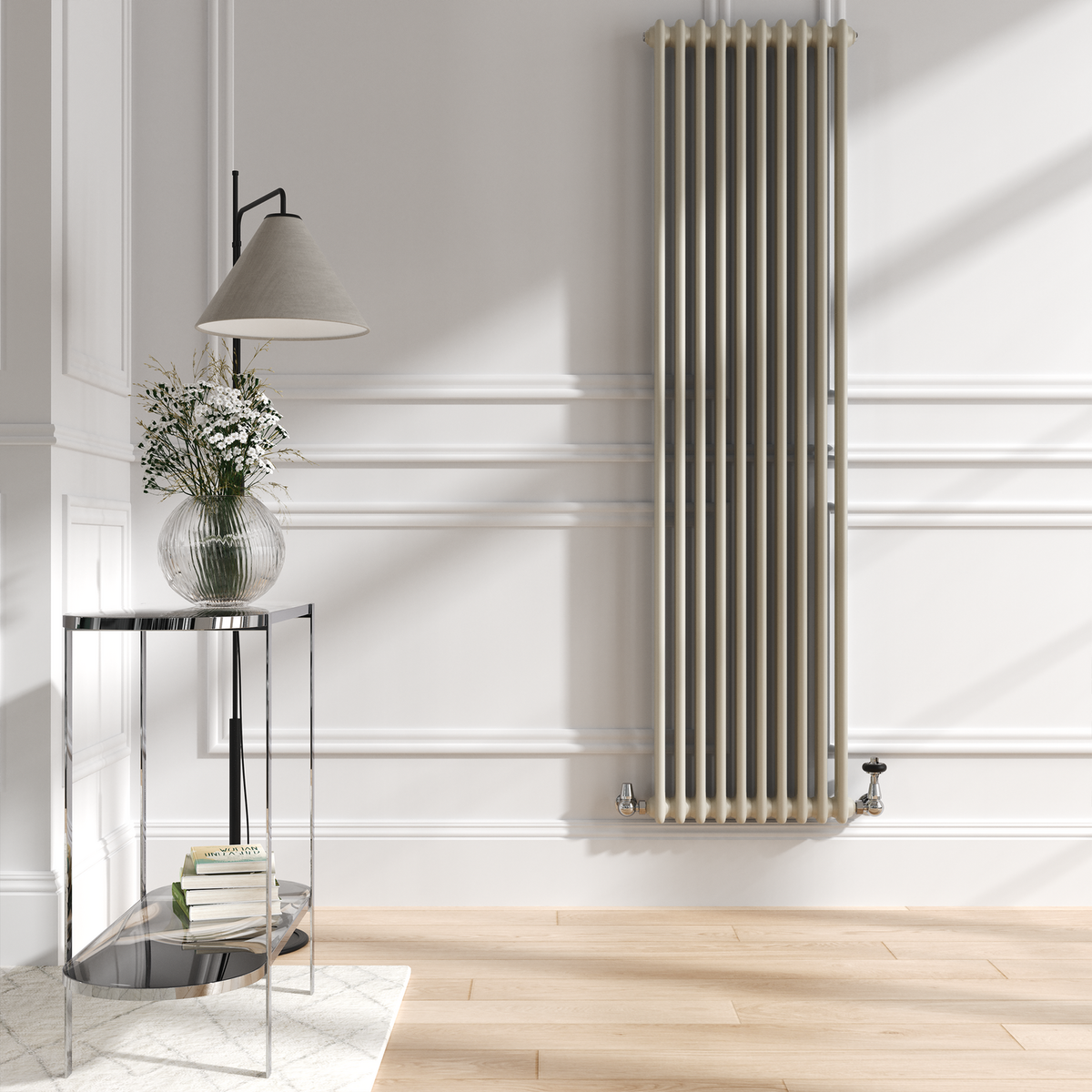Reggio Linen Vertical Double Column Traditional Radiator 1800x470mm 4399 BTU - Cast Iron Style