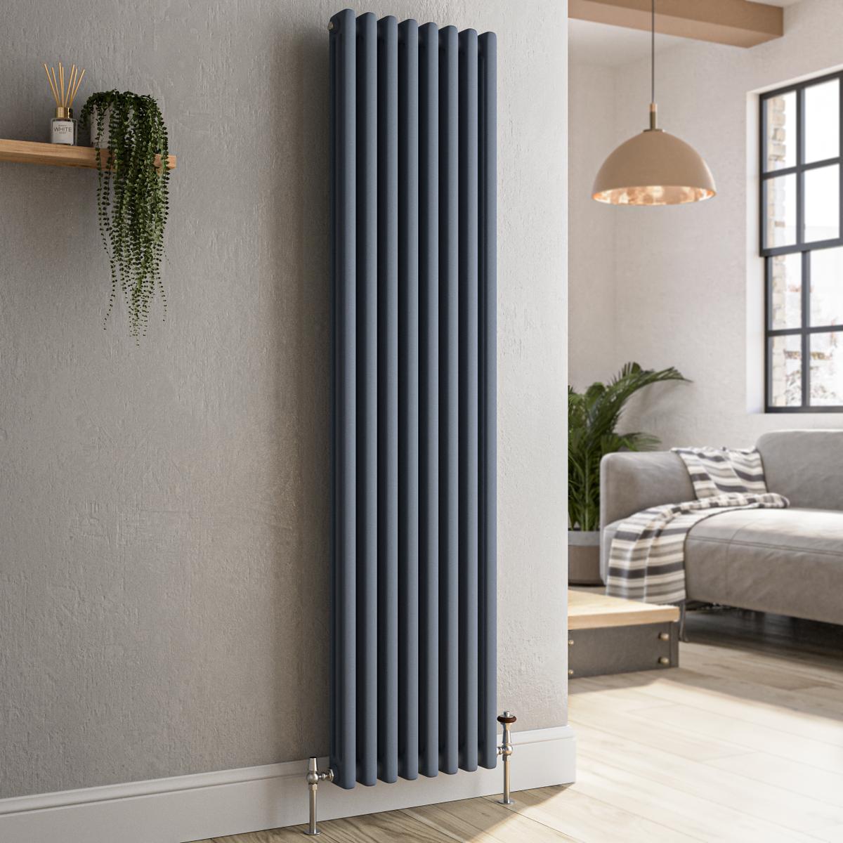 Refurbished Reggio Anthracite Vertical Triple Column Traditional Radiator 1500x380mm 3751 BTU - Cast Iron Style