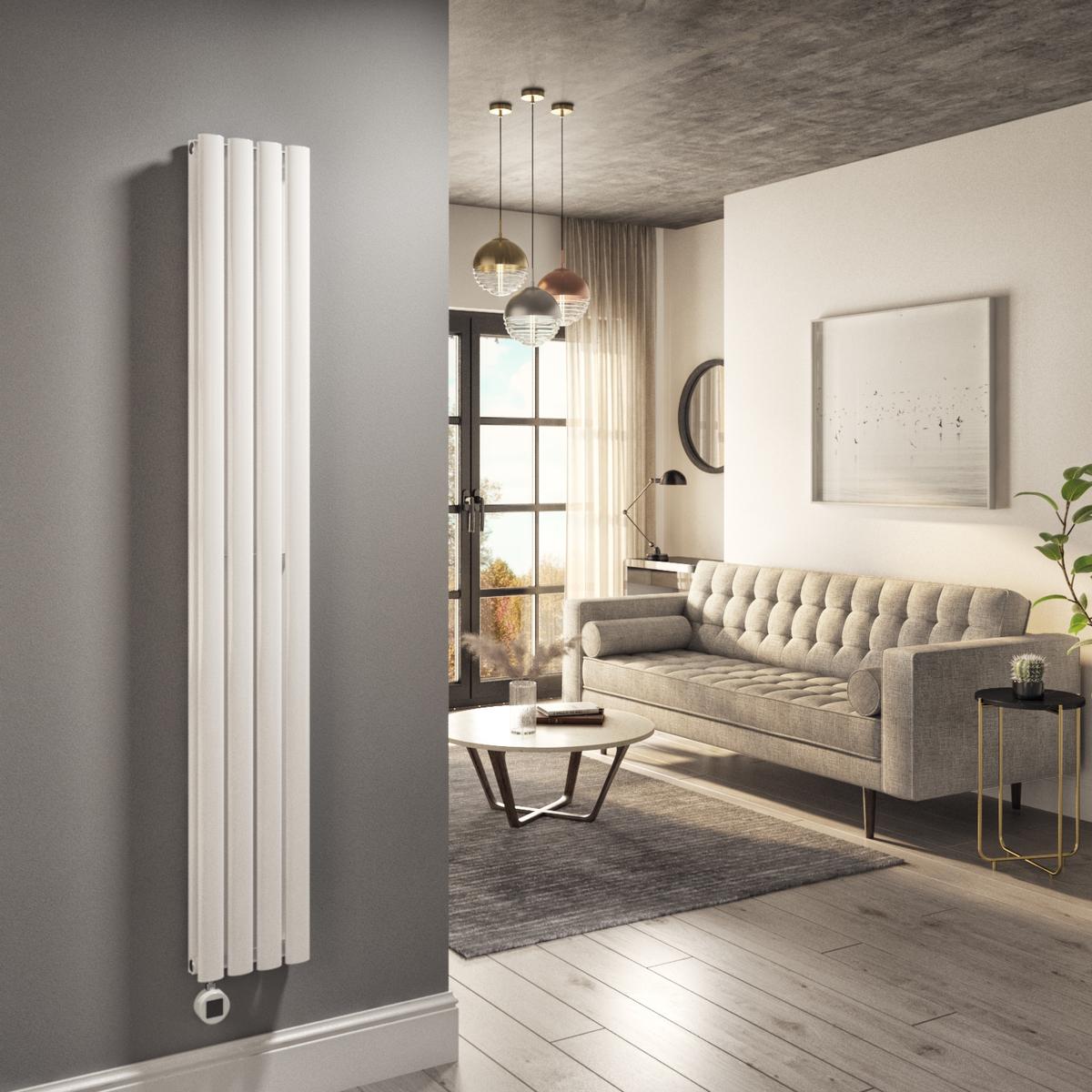 GRADE A1 - White Electric Vertical Designer Radiator 1.2kW with Wifi Thermostat - Double Panel H1600xW236mm - IPX4 Bathroom Safe