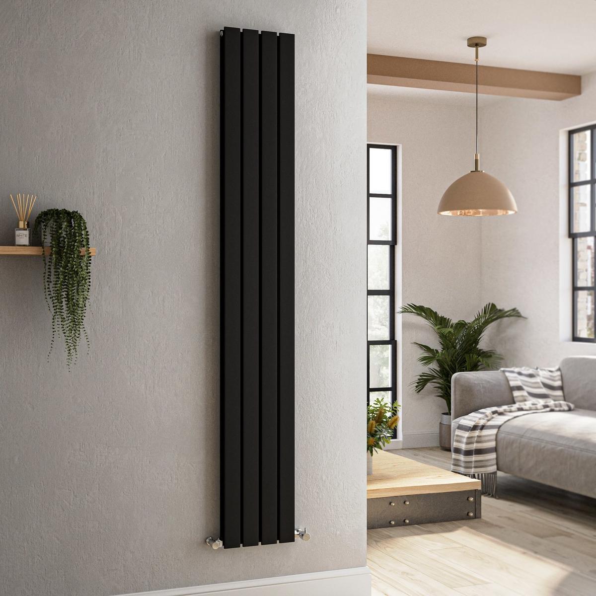 GRADE A1 - Riace Midnight Black Vertical Flat Designer Radiator 1800x272mm Double Panel 2778 BTU