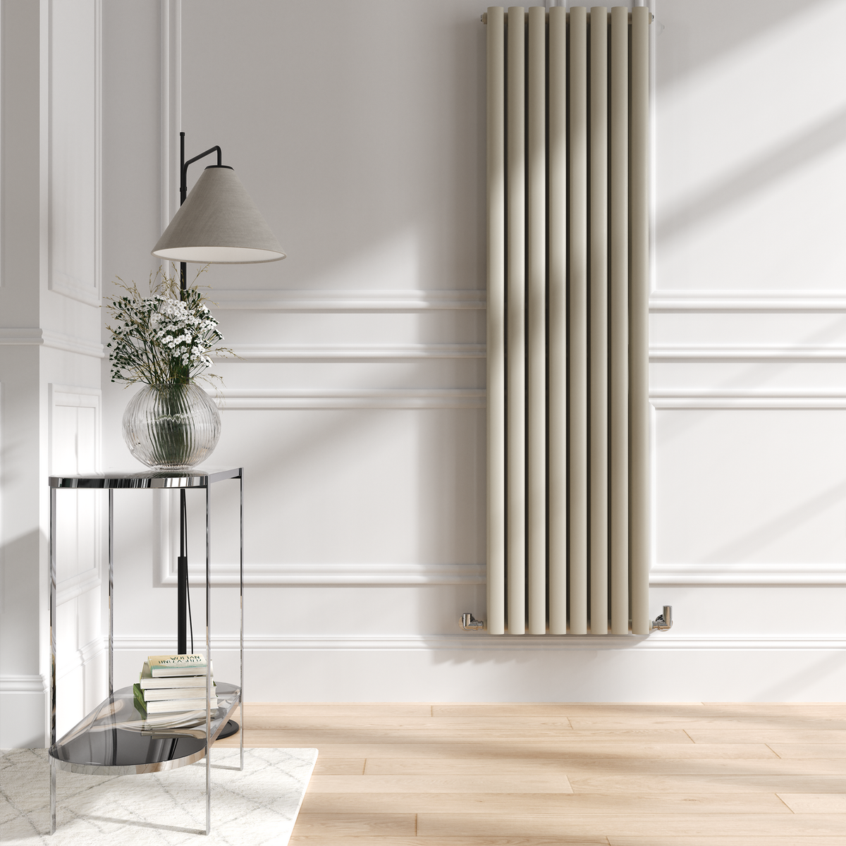 Sorrento Linen Vertical Oval Designer Radiator 1800x472mm Double Panel 4983 BTU