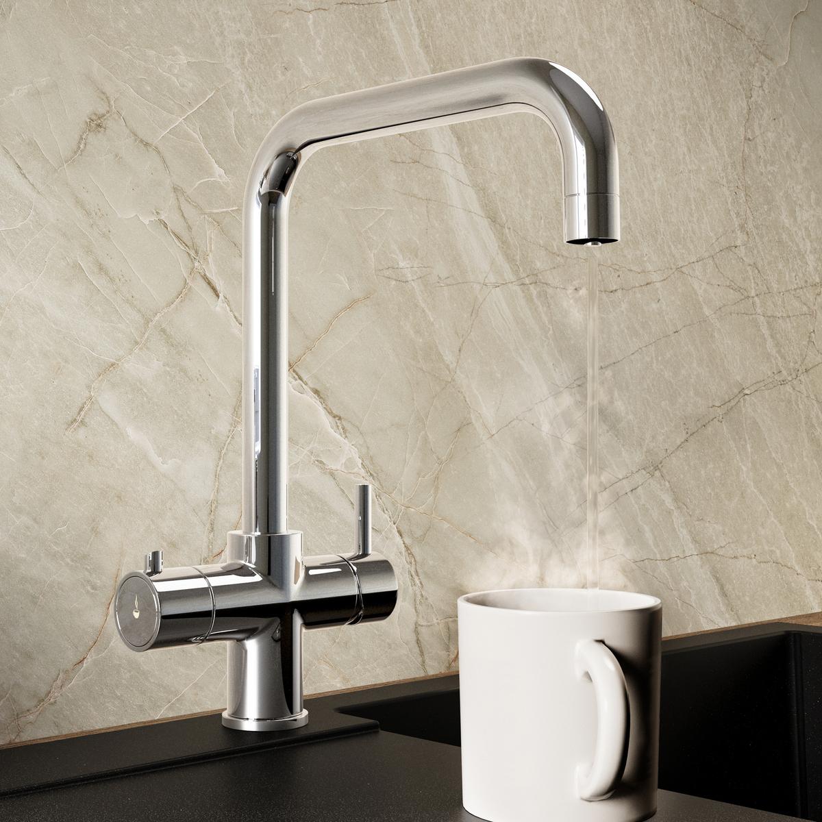 Chrome 4 in 1 Instant Boiling Hot Kitchen Mixer Square Tap with 3L Boiler - Pronto Vesta
