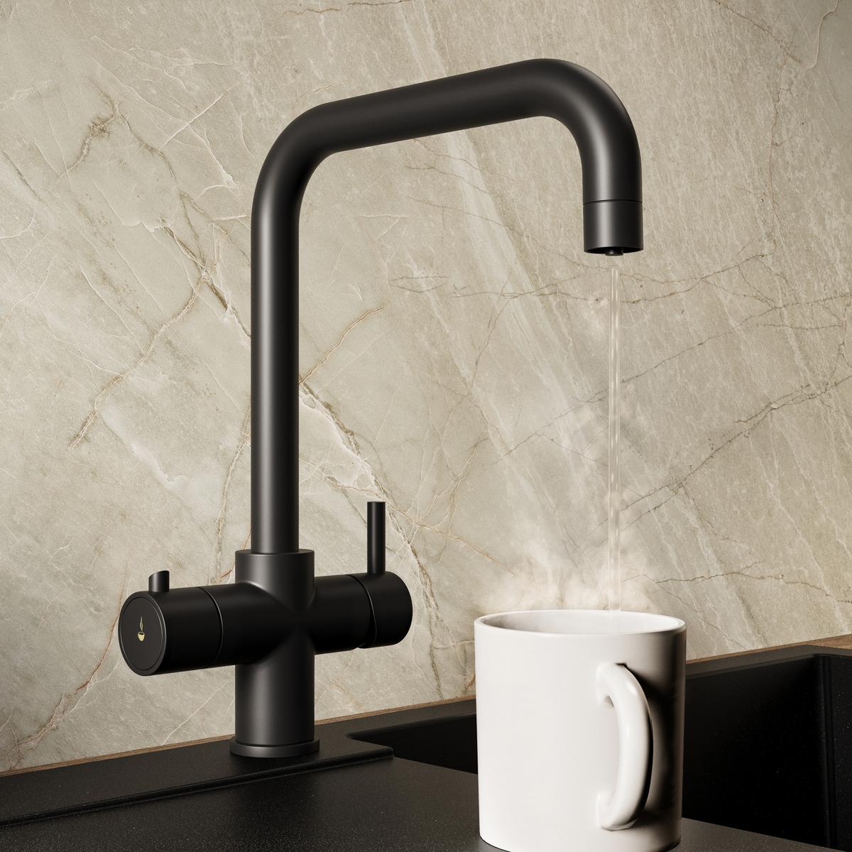 Matt Black 4 in 1 Instant Boiling Hot Kitchen Mixer Square Tap with 3L Boiler - Pronto Vesta