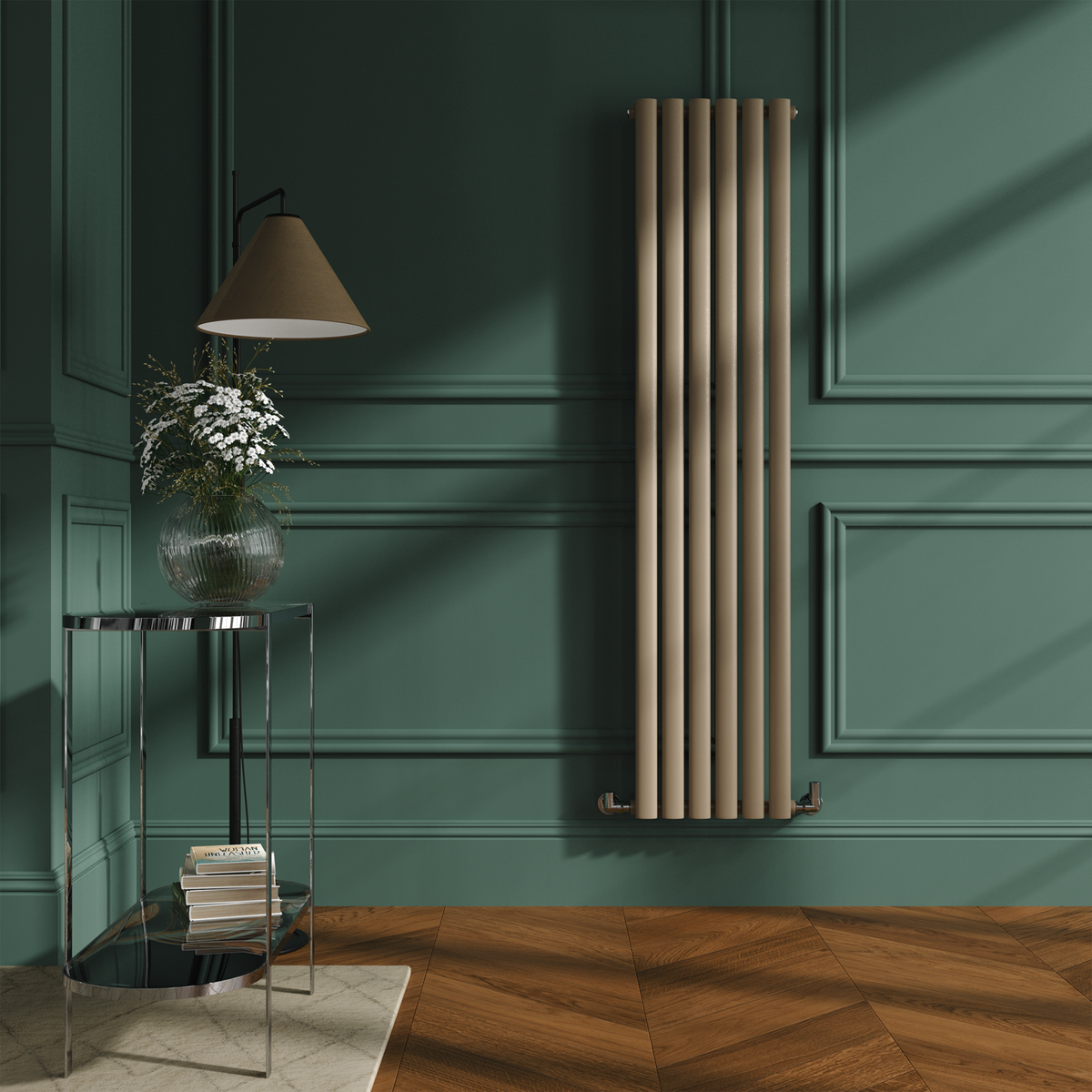 Sorrento Beige grey Vertical Oval Designer Radiator 1600x354mm Single Panel 2282 BTU
