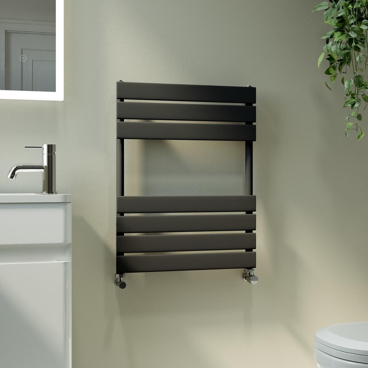 GRADE A2 - Riace Midnight Black Vertical Flat Towel Radiator 650x500mm Single Panel 1018 BTU