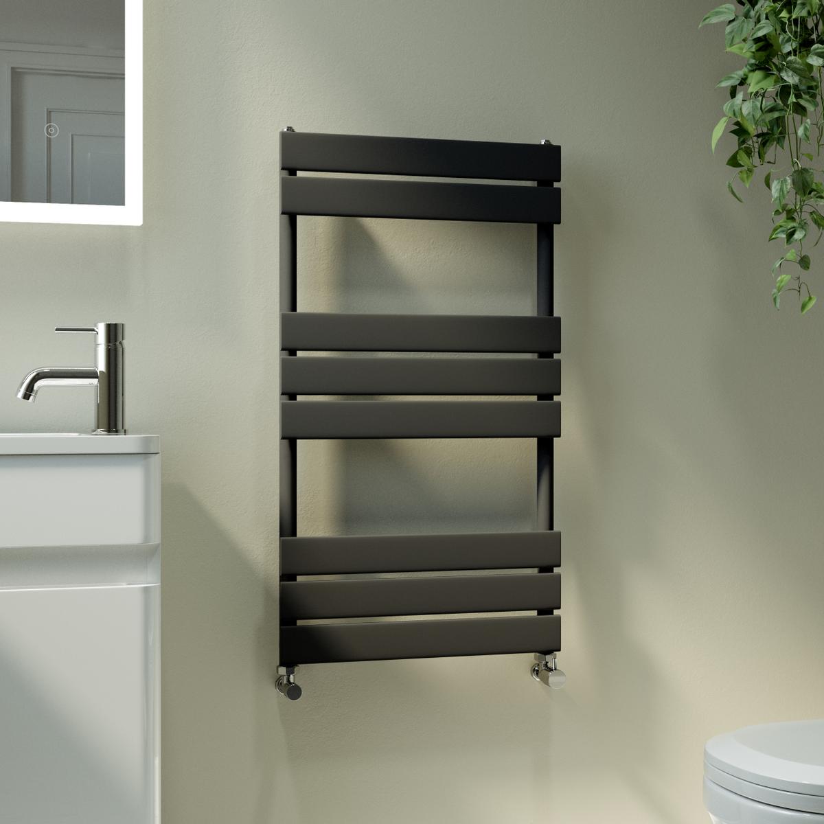 Refurbished Riace Midnight Black Vertical Flat Towel Rail  800x450mm Single Panel 1120 BTU