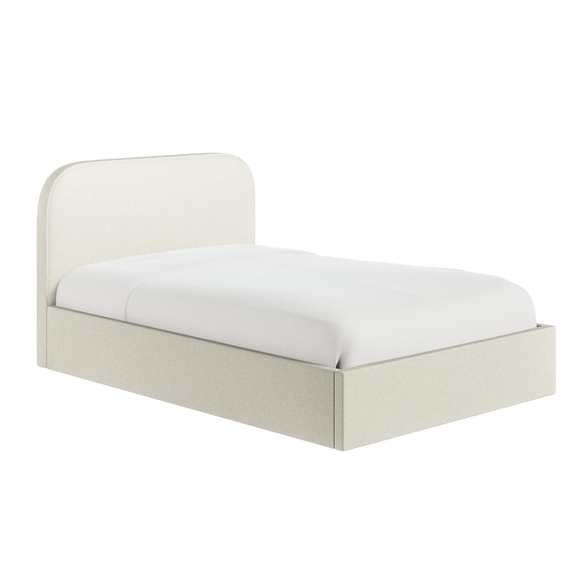 Cream Upholstered Small Double Ottoman Bed with Curved Headboard - Zara