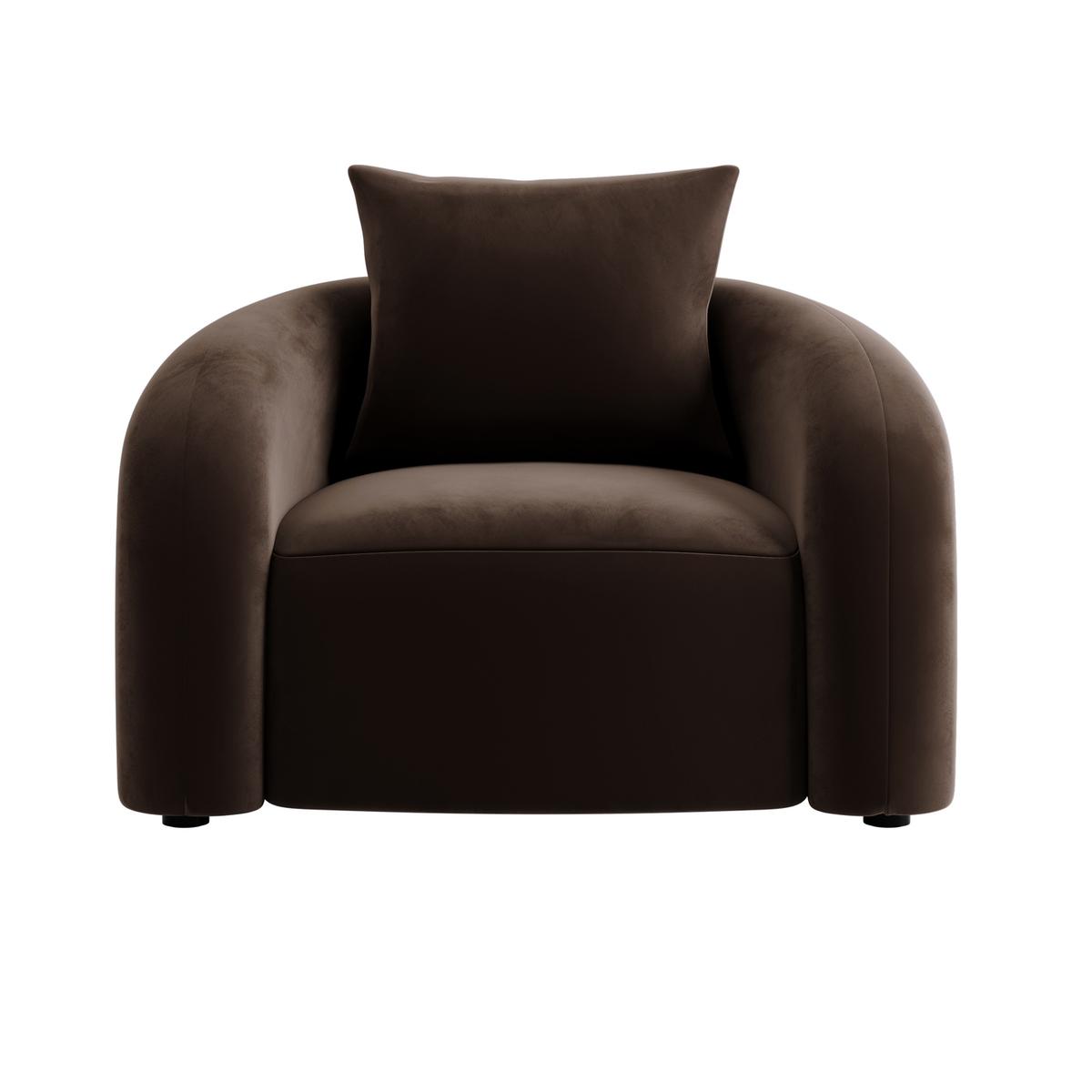 Modern Brown Velvet Armchair with Cushion - Zuri