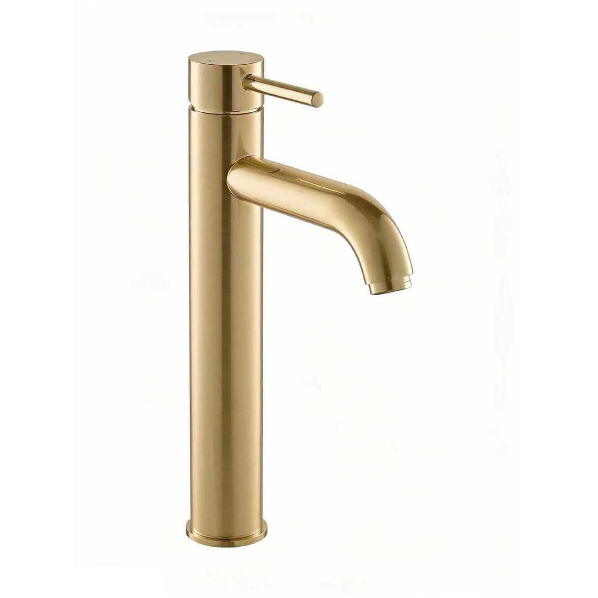 Brushed Brass Tall Mono Basin Mixer Tap - Arissa