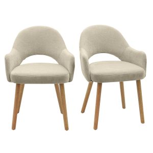 Set of 2 Beige Upholstered Dining Chairs with Oak Legs - Colbie