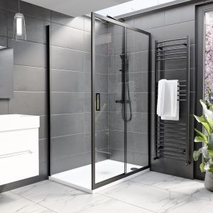 1100x800mm Black 8mm Glass Rectangular Sliding Shower Enclosure - Pavo
