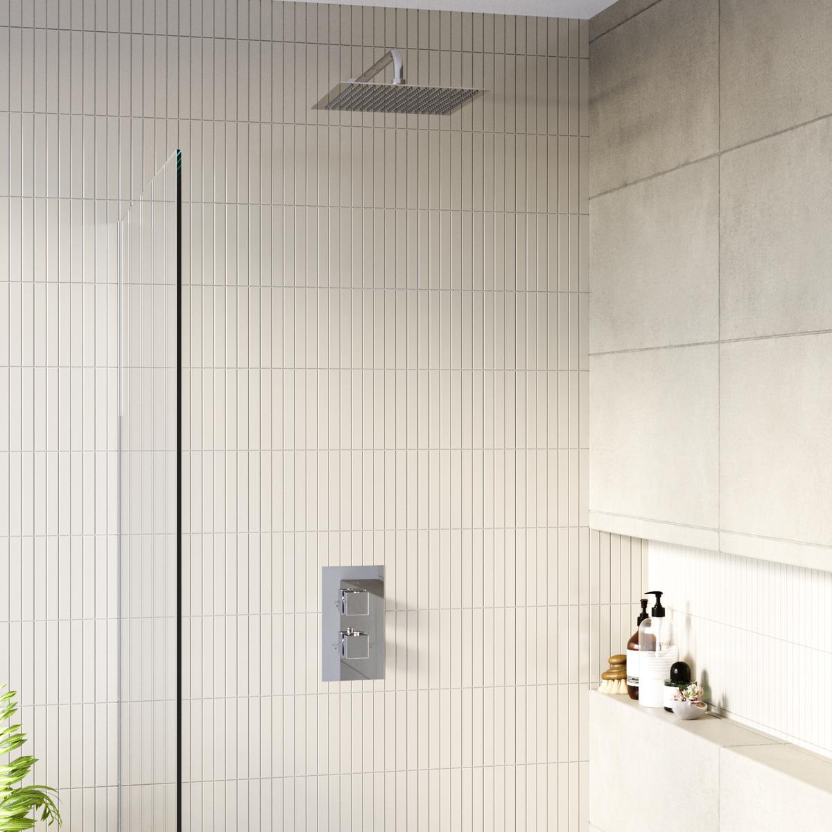 Chrome 1 Outlet Wall Mounted 2500 Shower Head Thermostatic Mixer Shower Set - Cube