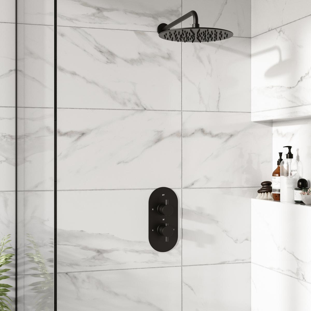 Black 1 Outlet Wall Mounted Thermostatic Mixer Shower Set - Arissa