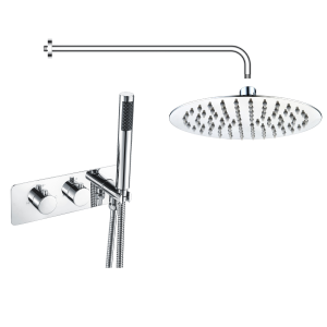 Chrome 2 Outlet Wall Mounted Thermostatic Mixer Shower Set with Hand Shower - Flow